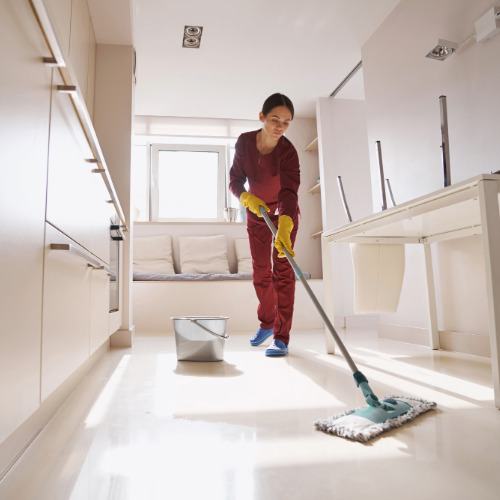 end-of-lease-cleaning-services Professional cleaner preparing a ho